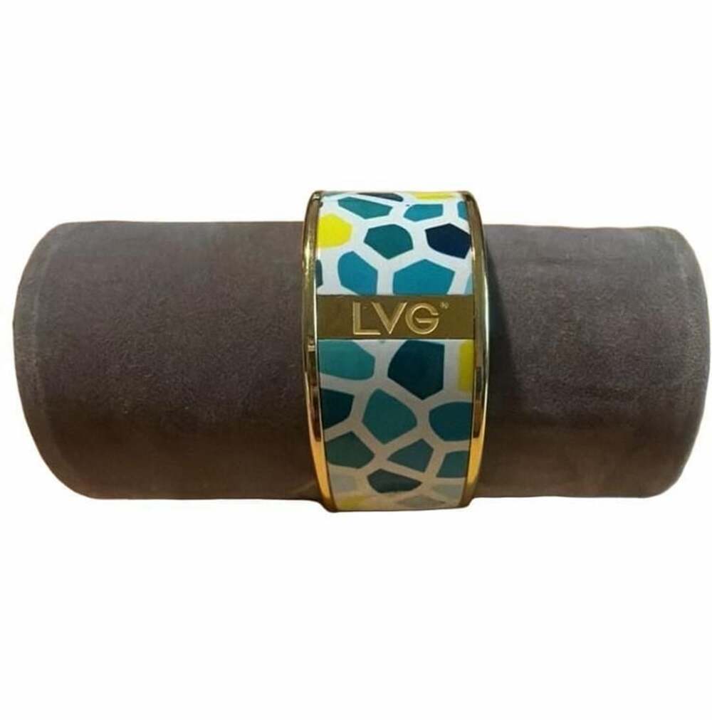 LVG Enamel Bangle Bracelet Geometric Multicolored Gold Tone